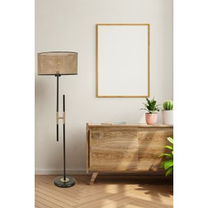 Felix Siyah Lambader Silindir Rattan Abajurlu Wicker Floor Lamp