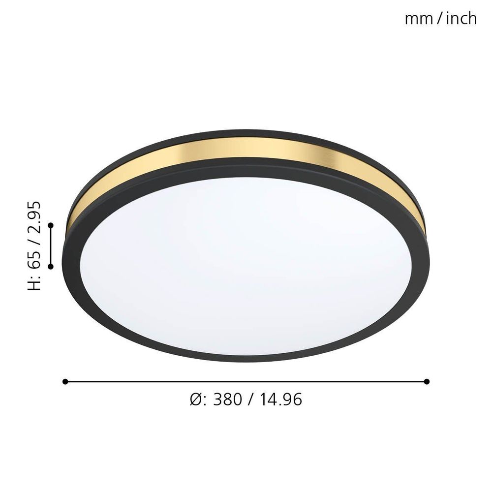 Eglo Pescaito zidna/stropna LED lampa, 24W, 2500lm, promjer 380mm, crna/zlatna/čelik slika 3