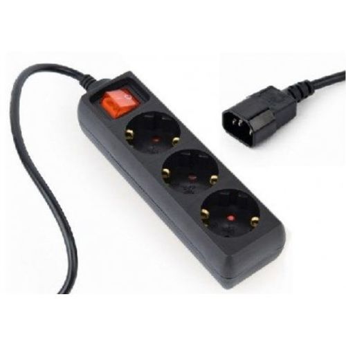 Gembird EG-PSU3-01 UPS power strip, 3 Schuko sockets, fused switch, 10 A, C14 plug, 0.6 m cable, black slika 1