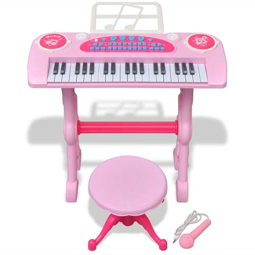 Ružičasta dječja klavijatura s 37 tipki, stolcem i mikrofonom slika 20