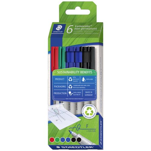 Staedtler flomaster za foliju Lumocolor® non-permanent pen 316 316 C6-1 crvena, plava boja, zelena, crna slika 1