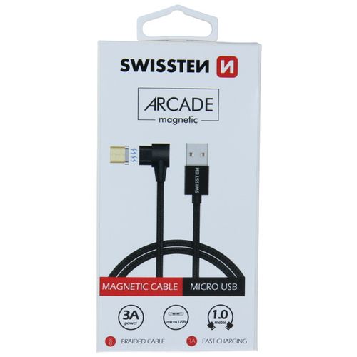 SWISSTEN kabel Arcade USB/microUSB, magnetski, platneni, 1.2m, 3A, crni slika 2