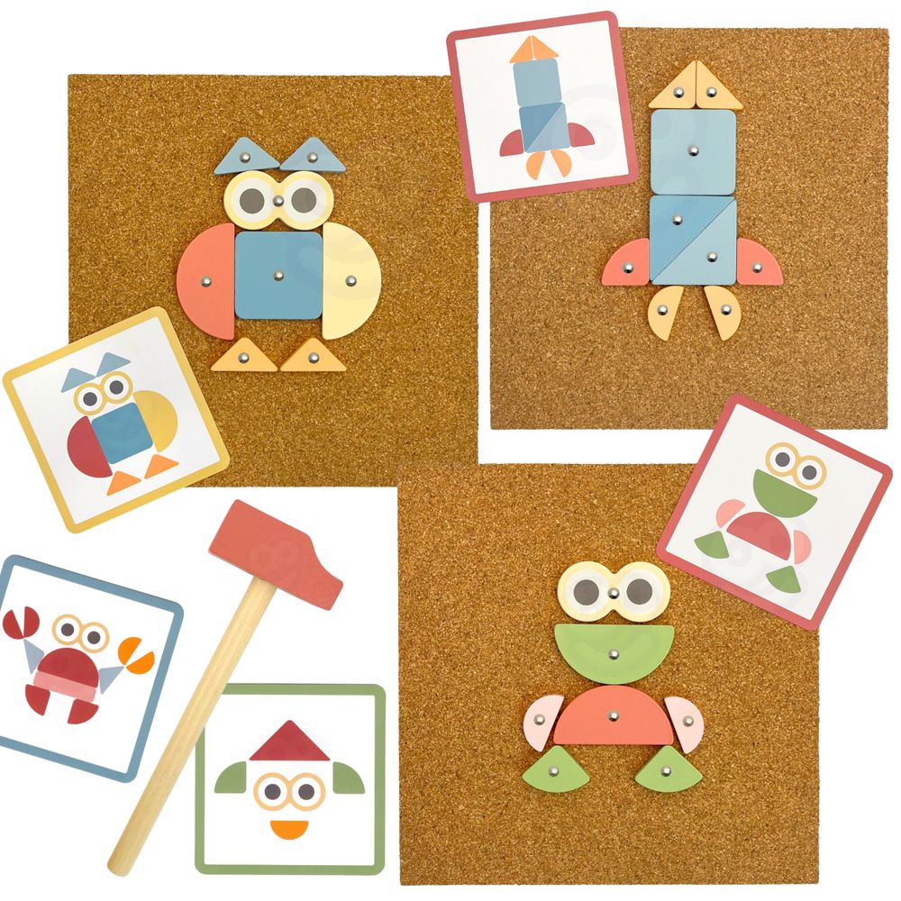 Woopie zelena drvena igra zabijanja čavala s čekić puzzle 20 uzoraka 82 kom. slika 3