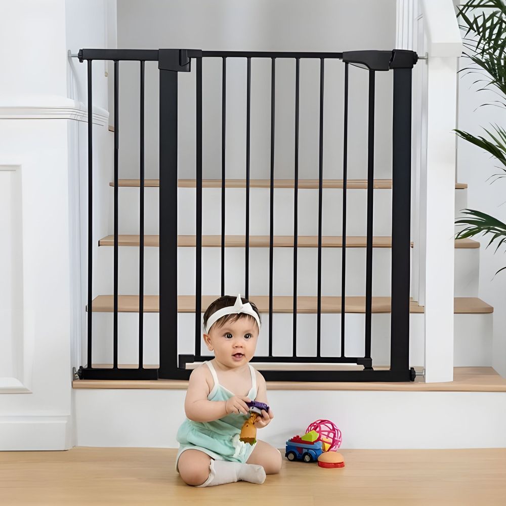 ECOTOYS sigurnosna vrata 74–132 cm za stepenice i vrata – čelična s dodatnim panelima, crna slika 2