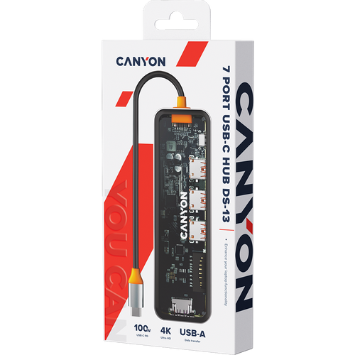 CANYON DS-13, USB-hub, Size: 137.9mm*42.7mm*15mm Weight: 167.5gCable length: 155mm Material: Zinc alloy+Tempered glass+TPE Port: Type-C To USB3.0*3(5Gbps)+SD/TF 3.0(5Gbps)+HDMI(4K@30Hz),Space Grey slika 7