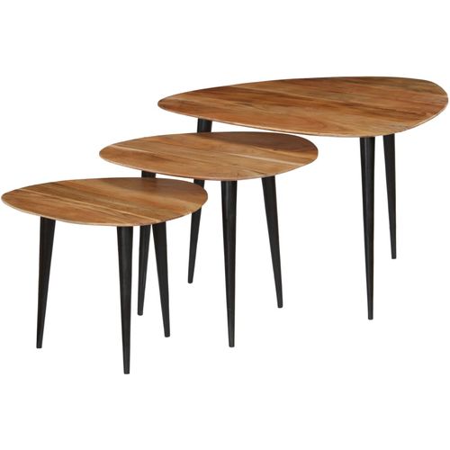 3-dijelni set stolića za kavu od masivnog bagremovog drva slika 12
