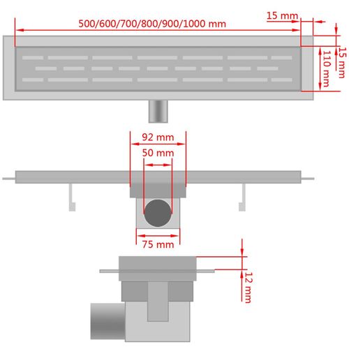 Odvod za Tuš 930x140 mm Valoviti Nehrđajući Čelik slika 25