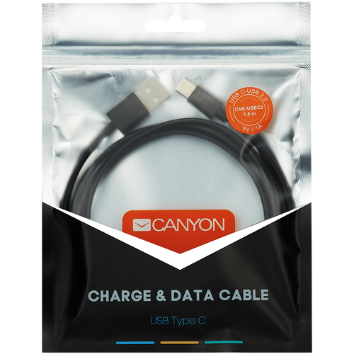 CANYON UC-2 USB Type C Kabel za Punjenje i Prijenos Podataka, 1.8m, Crni slika 3