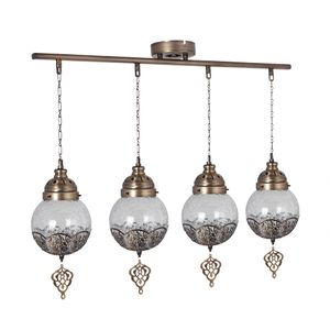 Neptün 4Lü Sarkıt Sıralı Eskitme Catlak Camlı Gold Chandelier