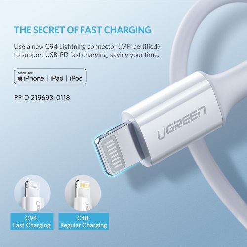 Ugreen USB-C na Lightning kabel, srebrni, 1m - u kutiji slika 8