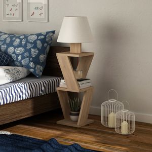 Hanah Home Kožna Podna Lampa - Hrast, Beli Hrast