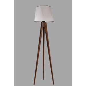 Tripod lambader ceviz altıgen açık hasır gri abajurlu Grey Floor Lamp