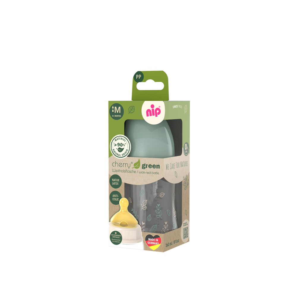 nip® Plastična flašica širokog grla Cherry Green 260ml 0m+, Green slika 3