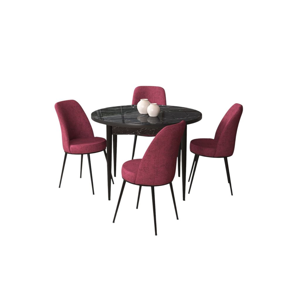 Set Trpezarijskog Stola i Stolica - Tor Crni Mramor (5 Komada) Burgundac/Crna slika 2