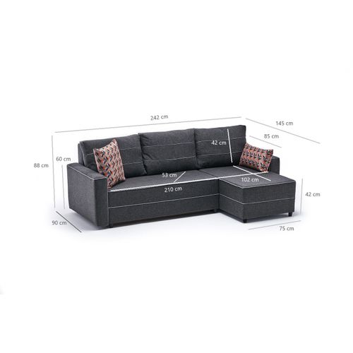 Atelier Del Sofa Kutna garnitura na razvlačenje, Antracit, Ece Right - Anthracite slika 9