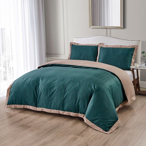 Pamučno satenska premium posteljina s tiskom Svilanit Zoie dark green MC 200x200 2x50x70 cm slika 1