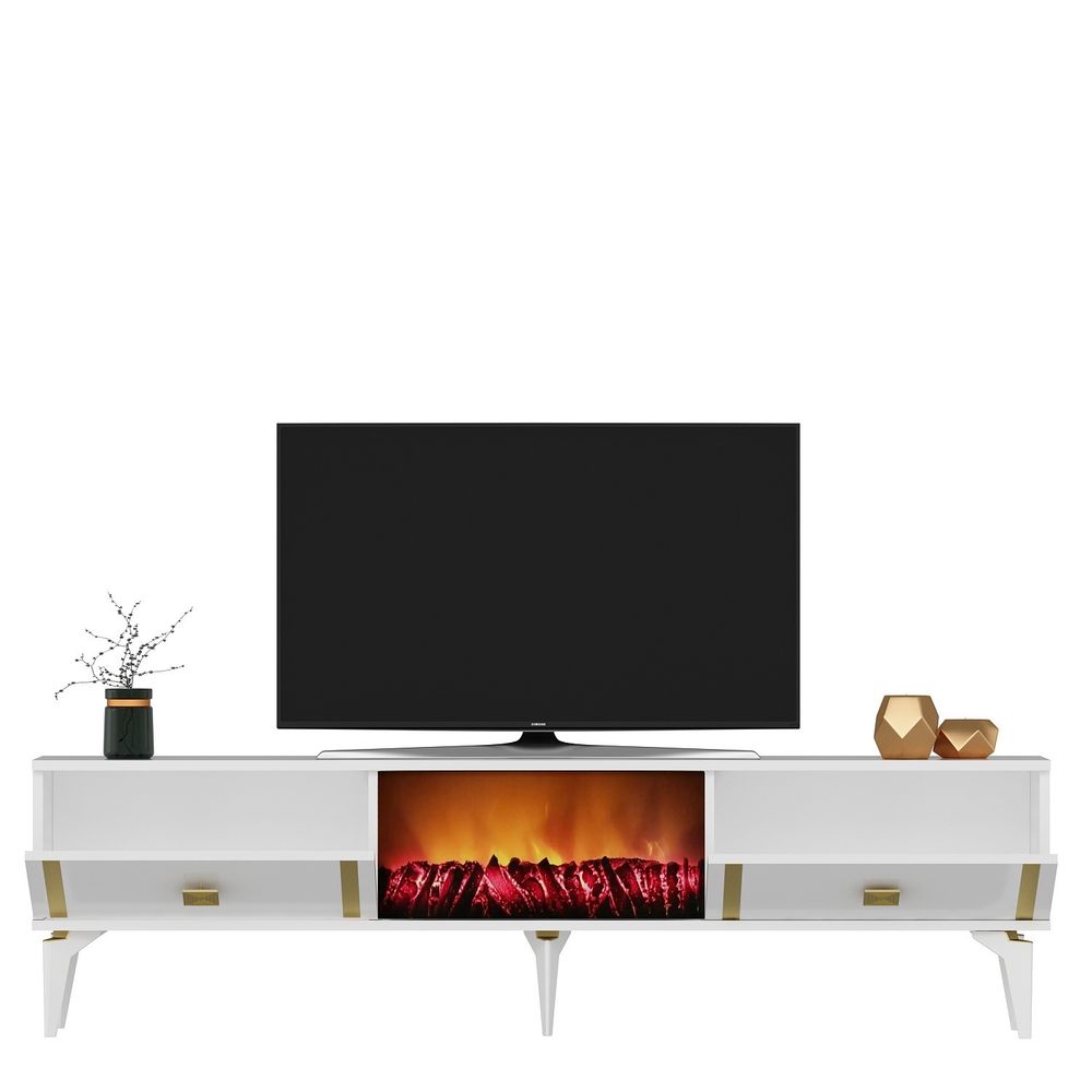 Doruk Kamin - Bijeli, Zlatni TV Stalak slika 4
