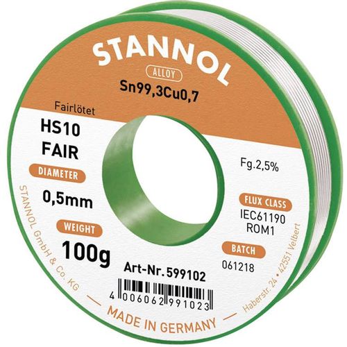 Stannol HS10-Fair lemna žica svitak  Sn99,3Cu0,7 ROM1 100 g 0.5 mm slika 3