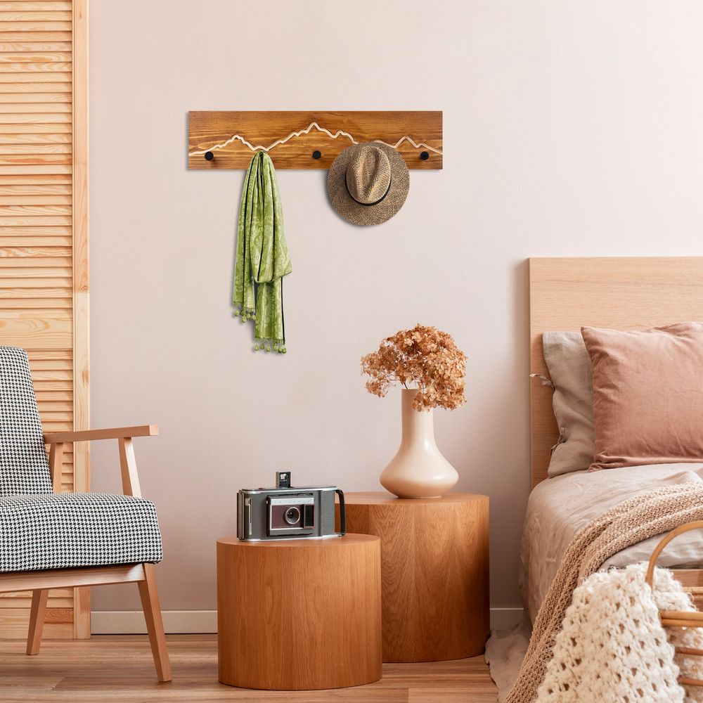 Wooden wall hook Mountain 2, colours: walnut, natural slika 3
