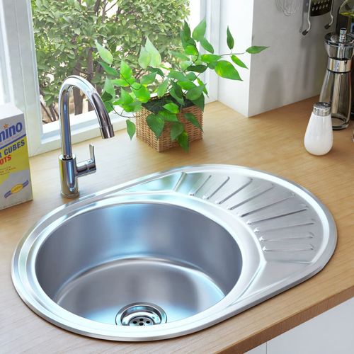 Kuhinjski sudoper s cjedilom i sifonom ovalni nehrđajući čelik slika 9