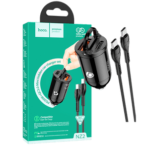 hoco. Auto punjač sa type C kabelom, PD + QC3.0, 2 x USB, 4.8 A - NZ2 Link, type C, Black