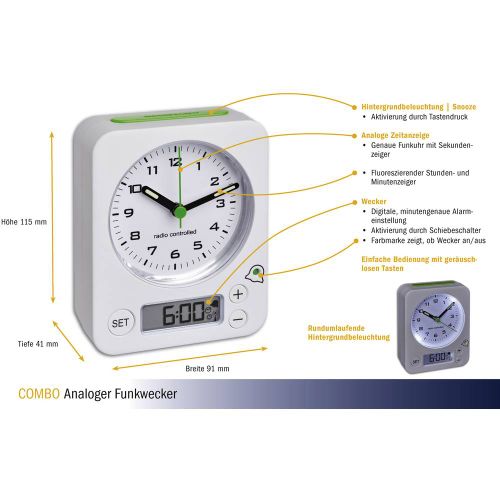 TFA Dostmann  60.1511.02  radijski  budilica  bijela    Fluorescentno pokazivač slika 2