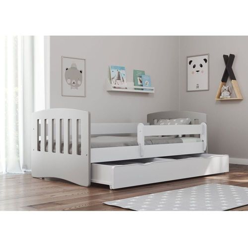 Drveni dečiji krevet Classic sa fiokom - 180x80 cm - sivi slika 6