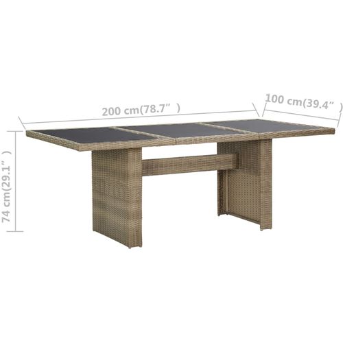 Vrtni blagovaonski stol smeđi 200x100x74 cm staklo i poliratan slika 6