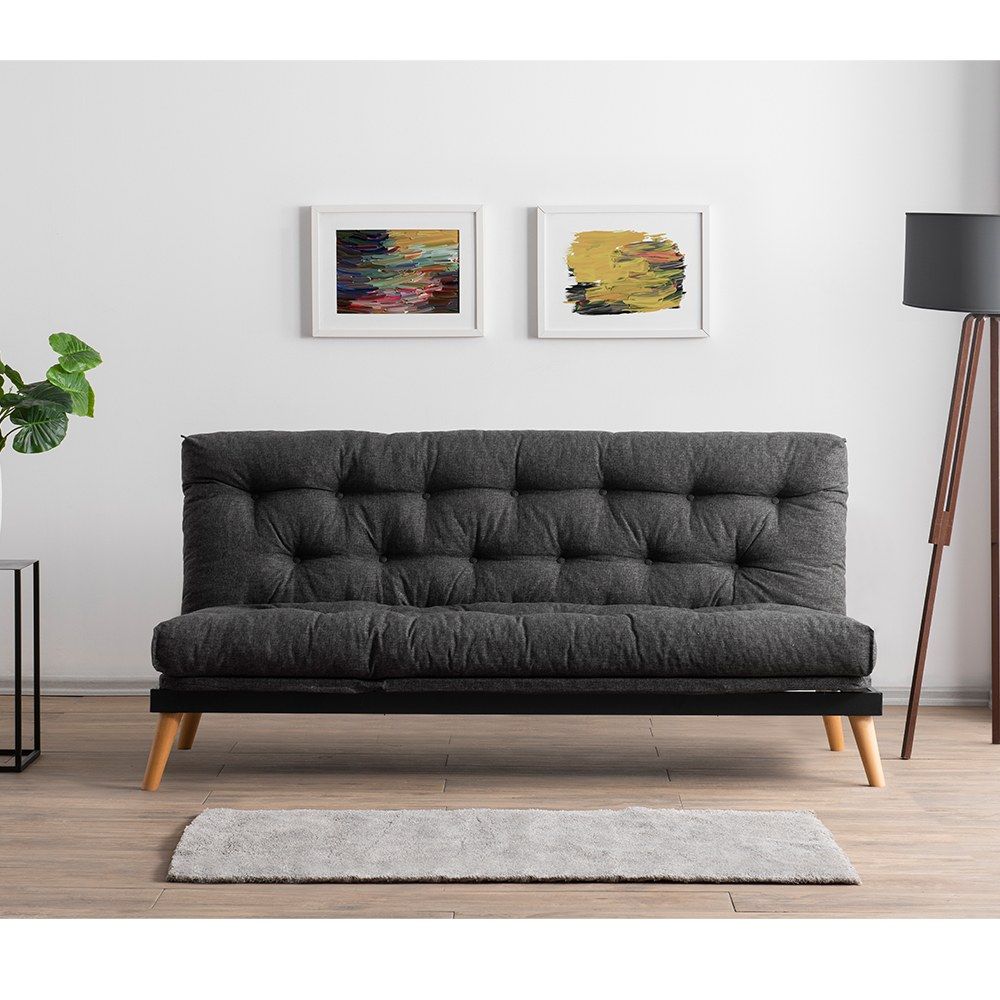 Saki - Tamno Siva Troosjedna Sofa na Razvlačenje slika 1