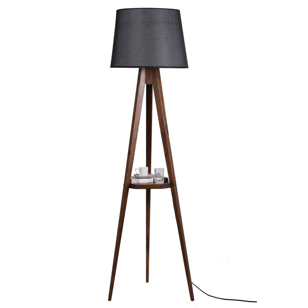 Sehbalı Tripod Ceviz Lambader Pramit Hasır Siyah Abajurlu slika 4
