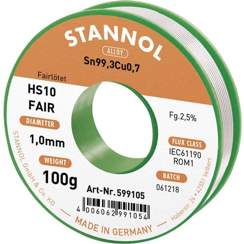 Stannol HS10-Fair lemna žica svitak  Sn99,3Cu0,7 ROM1 100 g 1 mm slika 2