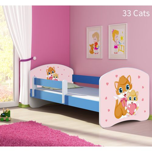 Dječji krevet ACMA s motivom, bočna plava 160x80 cm 33-cats slika 1