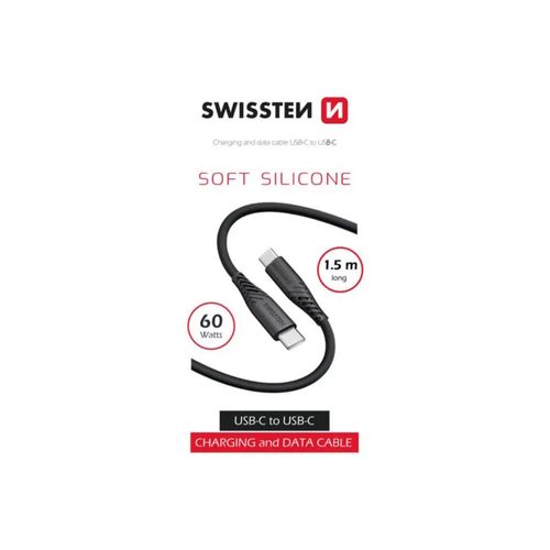 SWISSTEN kabel USB-C/USB-C, SOFT SILICONE, 3A, 60W, 1.5m, crni slika 1