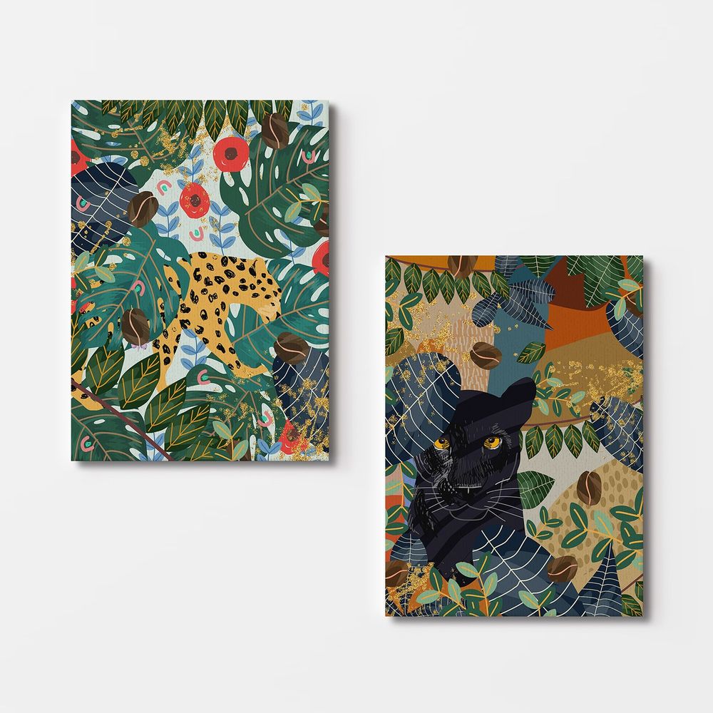 Višebojna dekorativna slika na platnu, 2KNV4248 - 50 x 70 (2 komada) (džungla, leopard, panter) slika 3