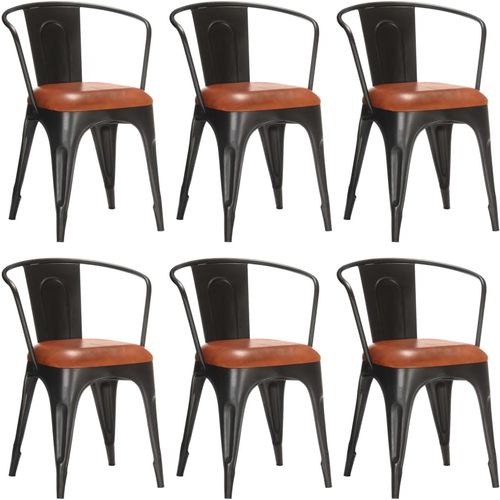 Blagovaonske stolice od prave kože 6 kom smeđe slika 31
