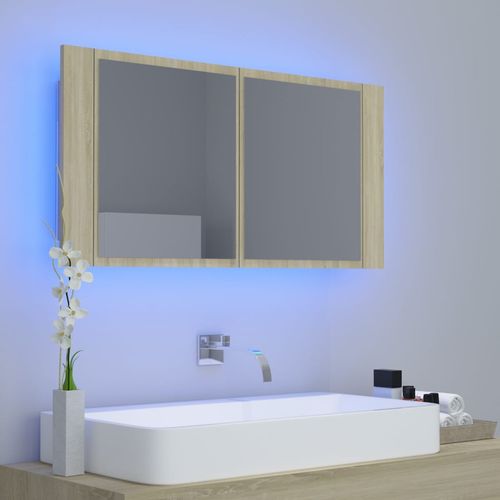 LED kupaonski ormarić s ogledalom boja hrasta 90 x 12 x 45 cm slika 3