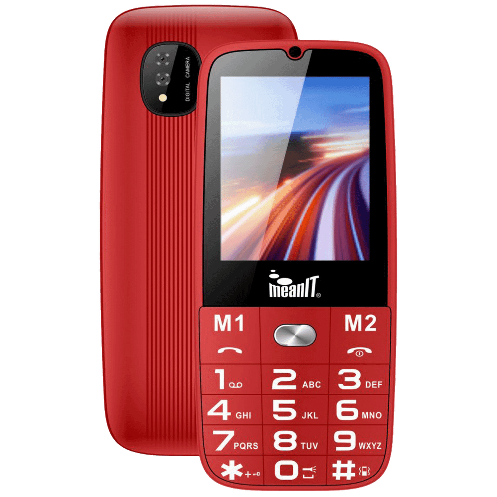 MeanIT Telefon mobilni, SOS tipka, LED svjetiljka - Senior 15, Crveni slika 1