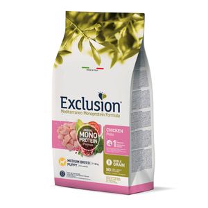 Exclusion Mediterraneo Monoprotein Formula Puppy Medium, potpuna hrana za pse, za štence srednjih pasmina, piletina, 12 kg