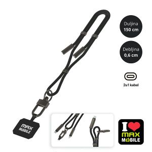 MAXMOBILE DATA KABEL TYPE C-TYPE C,Fashion 6mm vezica 2u1,1.5m ,Black
