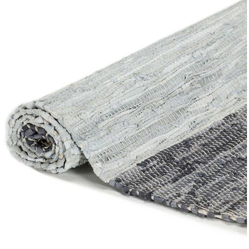 Ručno tkani tepih Chindi od kože 120 x 170 cm sivi slika 8
