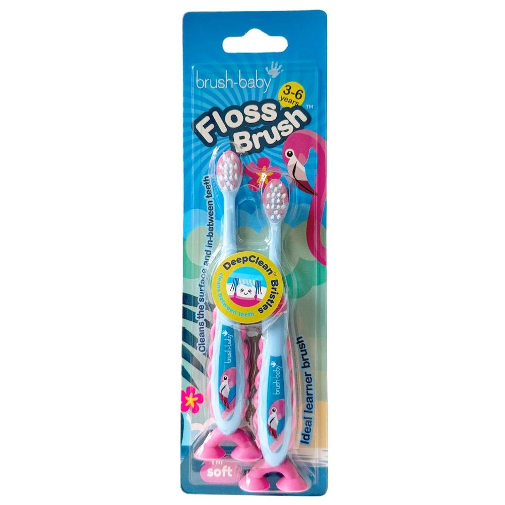 Brush-Baby Dječija četkica za zube FlossBrush 3-6 godina - Flamingo, 2kom slika 2