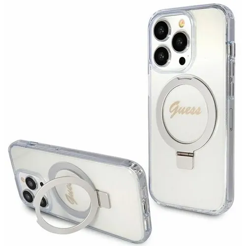 Originalna GUESS Hardcase GUHMP15XHRSGSD torbica za iPhone 15 Pro Max (Magsafe / Glitter Script Logo / stalak za prsten / prozirna) slika 1