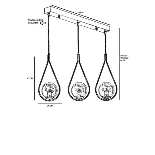 Damla 3 Lü Sıralı Bal Camlı Eskitme Sarkıt Copper Chandelier slika 4