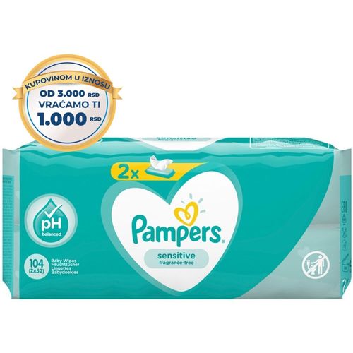 Pampers vlažne maramice Sensitive  2X52 kom slika 1