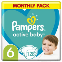 Pampers Active Baby - XXL Mjesečno Pakiranje Pelena veličina 6, 128 komada