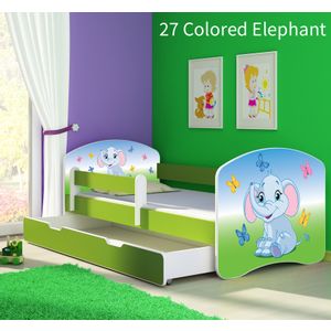 Dječji krevet ACMA s motivom, bočna zelena + ladica 160x80 cm 27-colored-elephant