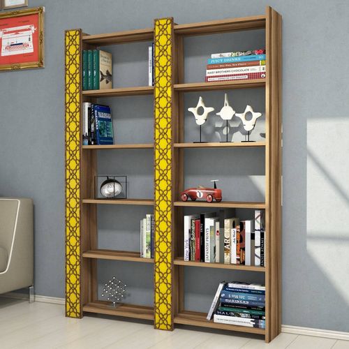 Woody Fashion Polica za knjige, City 2 - Walnut, Yellow slika 1