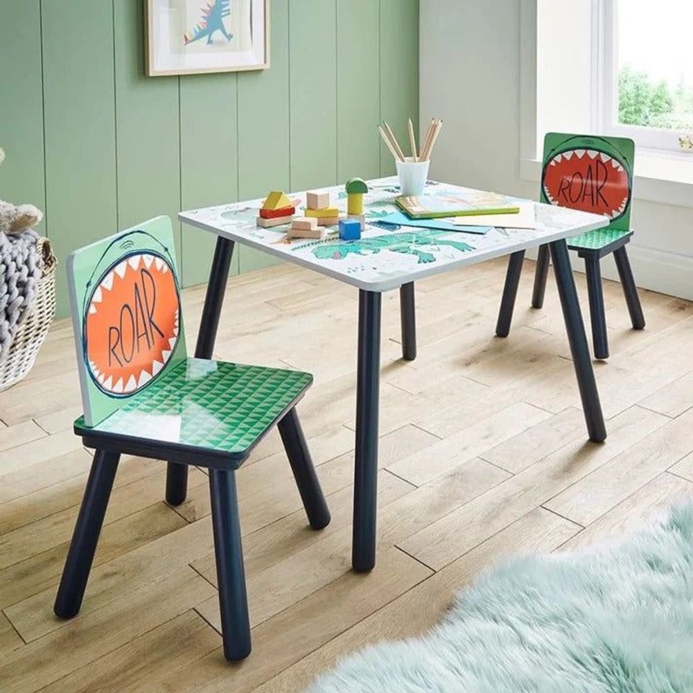 Kinder Home Drveni dječiji sto sa dvije stolice Dino slika 1