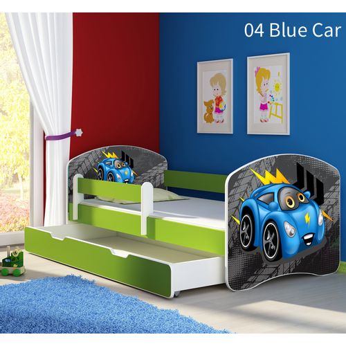Dječji krevet ACMA s motivom, bočna zelena + ladica 140x70 cm 04-blue-car slika 1