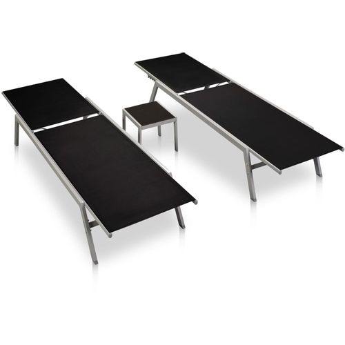 Ležaljke za sunčanje sa stolićem 2 kom čelik i tekstilen crne slika 12